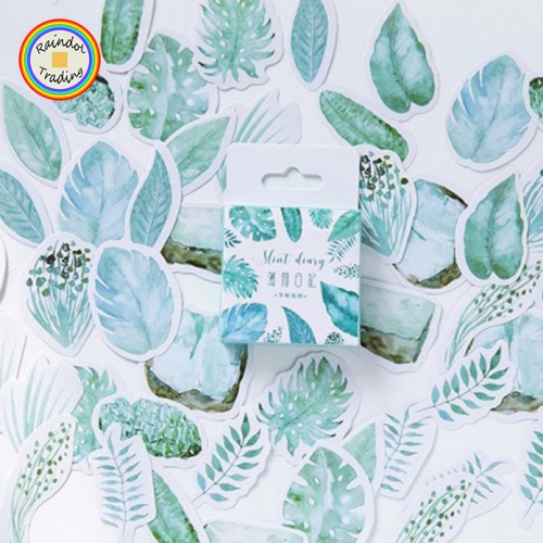 YWJL194 Mint Leaves Plants Series 45pcs in Box packing Kawaii Novelty Office School Girl Student Hand Account DIY Cartoon Washi Paper Stickers