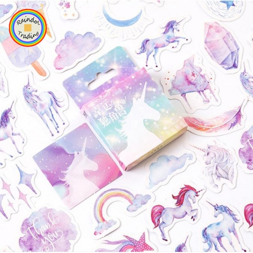 YWJL241 Cartoon Pink Unicorn Series 46pcs in Box packing Cute Kawaii Novelty Office School Girl Student Hand Account DIY Washi Paper Stickers