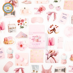 YWJL245 Cartoon Pink Girl Gifts Flower Series 46pcs in Box packing Cute Kawaii Novelty Office School Girl Student Hand Account DIY Washi Paper Sticker