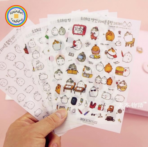 YWJL130 6 Sheet in Cartoon Fat Rabbits Cute Kawaii Novelty Kids Girl Student Hand Account Diary Photo Album DIY Paper Stickers