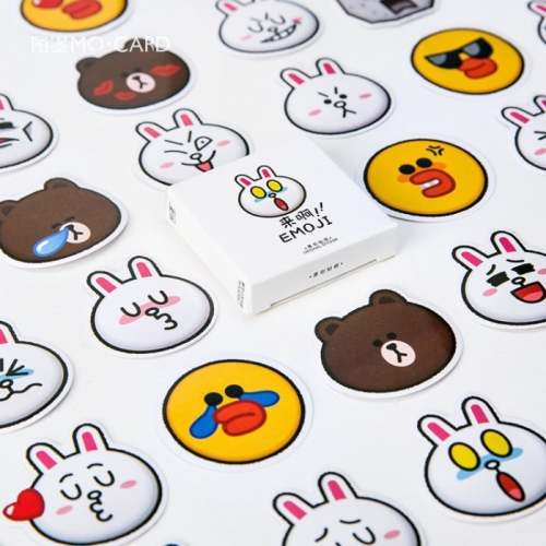 YWJL344 Cartoon Emoji Rabbits Bear Ducks Series 45pcs in Box Cute Kawaii Novelty Office School Girl Student Hand Account DIY Washi Paper Stickers
