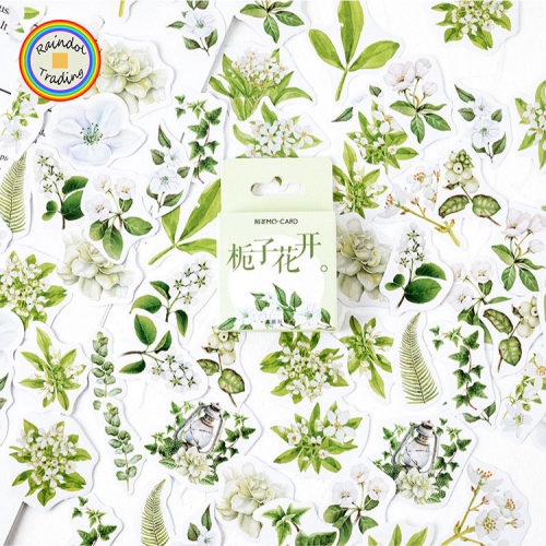 YWJL350 Cartoon Gardenia Flowers Series 46pcs in Box Cute Kawaii Novelty Office School Girl Student Hand Account DIY Washi Paper Stickers