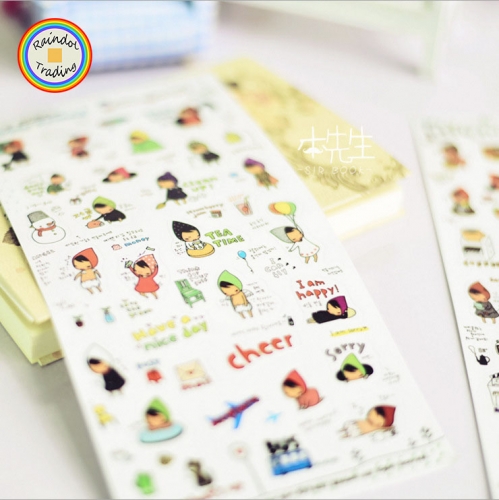 XZJY012 6 Sheets in Cartoon Girl Day Life Series Cute Kawaii Kids Girl Hand Account Diary Photo Album DIY Clear PVC Stickers