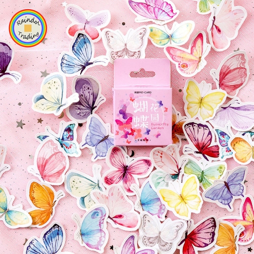 YWJL336 Cartoon Butterfly Series 46pcs in Box packing Cute Kawaii Novelty Office School Girl Student Hand Account DIY Washi Paper Stickers