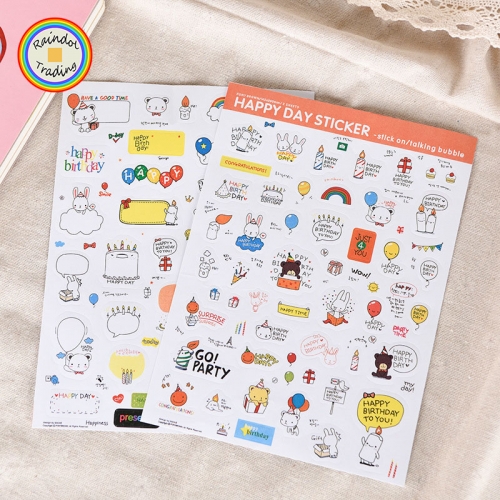 XZJY006 1 Sheets in Cartoon Animal Bears Happy Birthday Series Cute Kawaii Kids Girl Hand Account Diary Photo Album DIY Paper Stickers