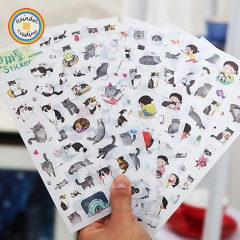 XZJY004 6 Sheets in Cartoon Animal Cat Series Cartoon Cute Kawaii Kids Girl Hand Account Diary Photo Album DIY PVC Stickers