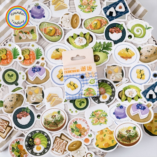 YWJL340 Cartoon Food Series 46pcs in Box packing Cute Kawaii Novelty Office School Girl Student Hand Account DIY Washi Paper Stickers