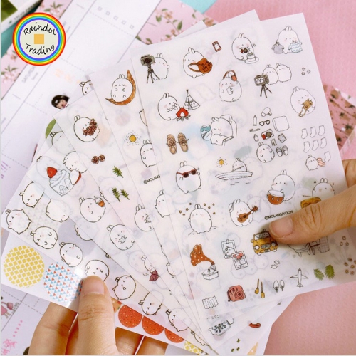 XZJY005 6 Sheets in Cartoon Animal Fat Rabbits Series Cartoon Cute Kawaii Kids Girl Hand Account Diary Photo Album DIY PVC Stickers