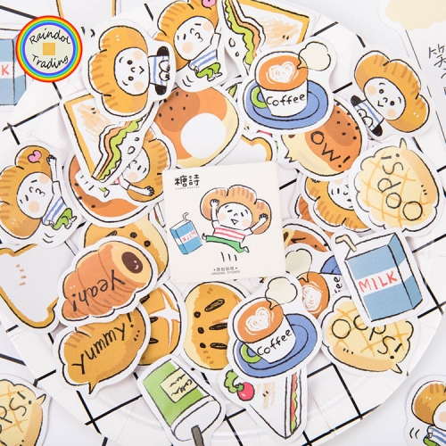 YWJL348 Cartoon Breads Food Series 45pcs in Box Cute Kawaii Novelty Office School Girl Student Hand Account DIY Washi Paper Stickers