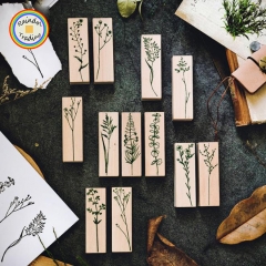 YWJL062 12 Designs Plants Leaves Collection Series Rubber Wood Stamps Students Hand Account Albumn Diary DIY Stamps
