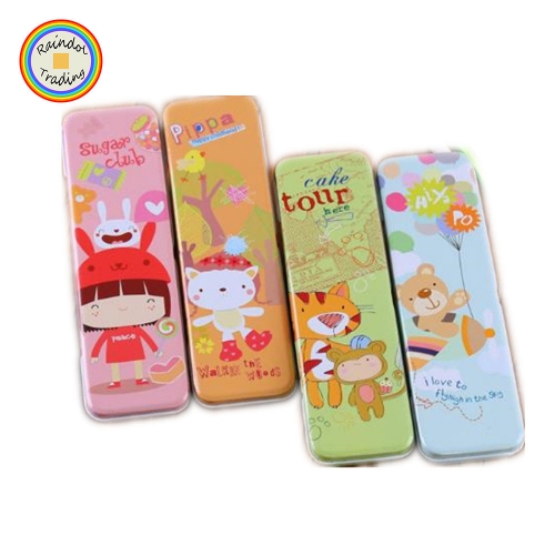 YWGZ175 Cartoon Bear Tiger Rabbit Girl Cute Kawaii Novelty Office School Stationery Advertising Gift Metal Pencil Case Pens Box