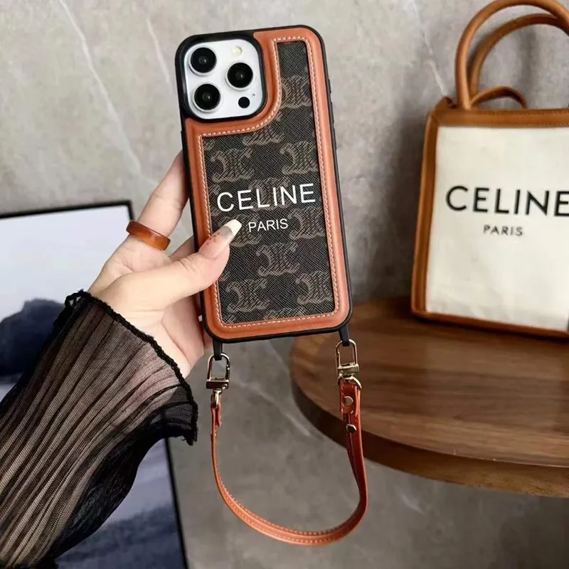 セリーヌ celine iphone15 15plusケースブランド アイフォン15プロ/15pro maxカバーストラップ付き