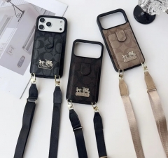 日韓風 コーチ iphone17 air/17プロマックスケース カードポケット付き ハイブランド Coach アイフォン17 16 pro max/15/14/13pro/12pro max保護カバー ストラップ付き 大人気 高品質 芸能人愛用スマホケース キズ防止