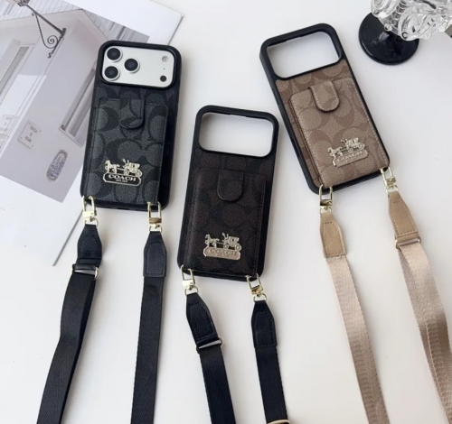 日韓風 コーチ iphone17 air/17プロマックスケース カードポケット付き ハイブランド Coach アイフォン17 16 pro max/15/14/13pro/12pro max保護カバー ストラップ付き 大人気 高品質 芸能人愛用スマホケース キズ防止