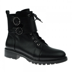 custom logo fall winter black leather lace up boots for ladies women
