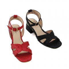 wholesale custom ladies women comfort square heels slides slippers sandals lizard upper metal heel