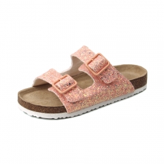 cheap fashion pink shinny glitter flat beach wedge casual kids sandals slippers shoes for girls