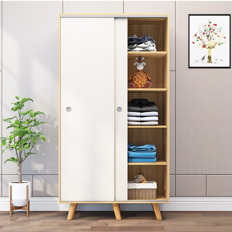 Wardrobe Modern Simple Household Bedroom Children's Solid Wood Sliding Door Wardrobe
