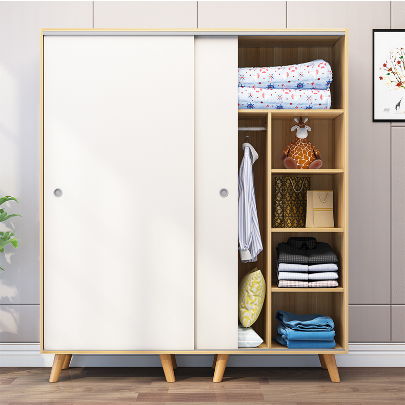 Wardrobe Modern Simple Household Bedroom Children's Solid Wood Sliding Door Wardrobe