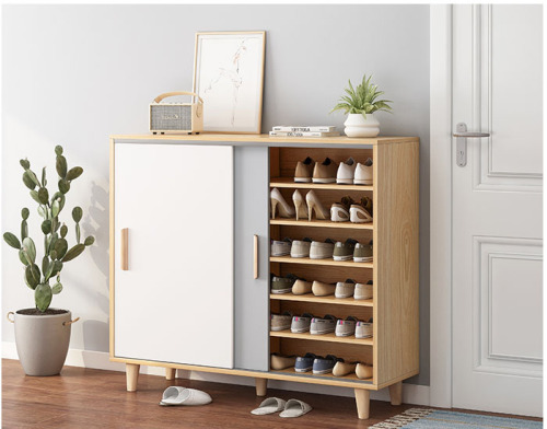 Nordic Sliding Door Shoe Cabinet Household Simple Porch Cabinet Large Capacity Storage Multi-Layer Storage Shoe Rack