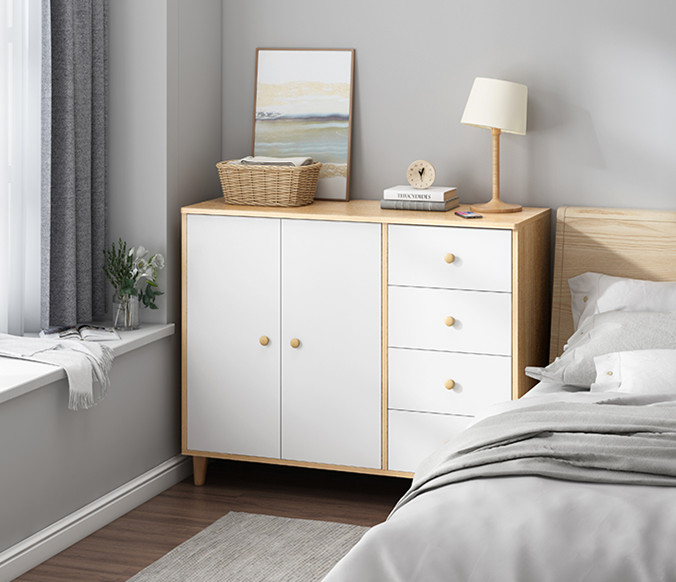 Nordic bedroom cabinet of drawers storage cabinet solid wooden leg storage cabinet simple modern combination storage cabinet