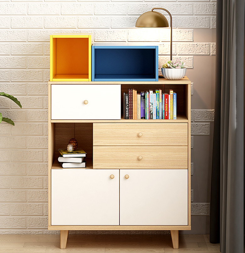 Nordic Living Room Cabinet Storage Cabinet Multi-Functional Combination Sideboard Cabinet Modern Simple Living Room Solid Wood Porch Cabinet