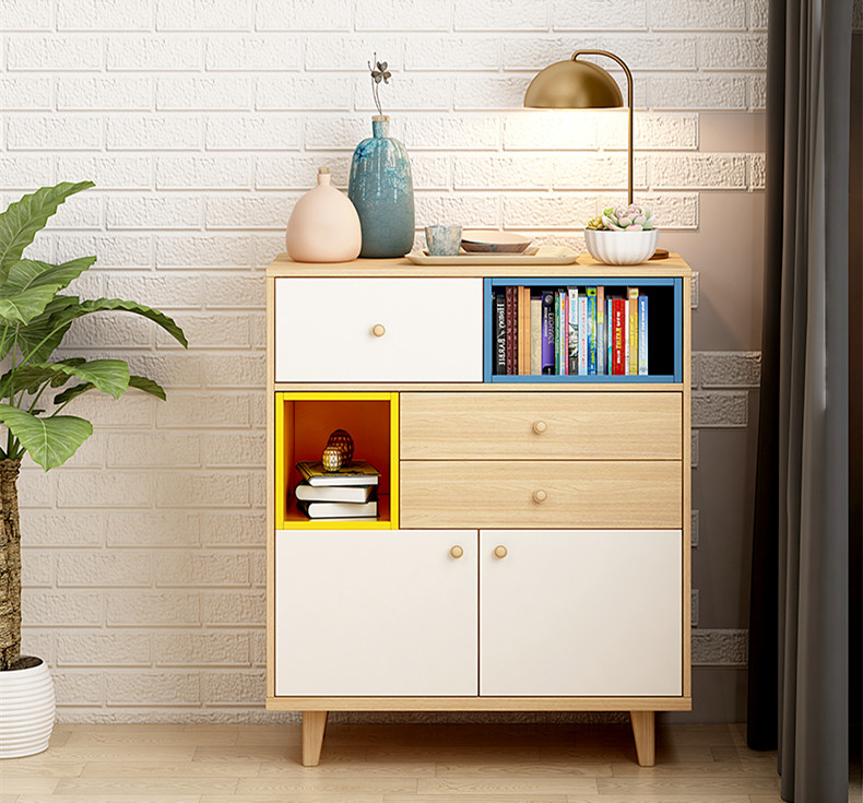 Nordic Living Room Cabinet Storage Cabinet Multi-Functional Combination Sideboard Cabinet Modern Simple Living Room Solid Wood Porch Cabinet