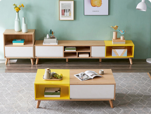 Modern Nordic Simple Tea Table TV Cabinet Small Family Living Room Color Matching Tea Table Combination TV Cabinet/TV Stand