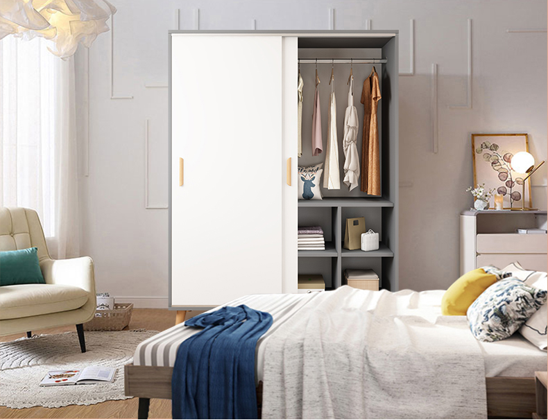 Wardrobe Solid Wood Modern Simple Household Bedroom Sliding Door Wardrobe Simple Hanging Closet