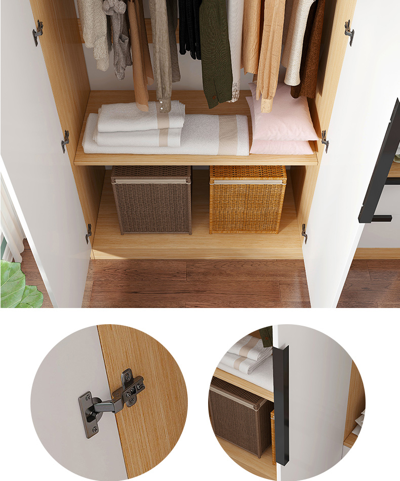 Wardrobe Solid Wood Modern Simple Household Bedroom Sliding Door Wardrobe Simple Hanging Closet