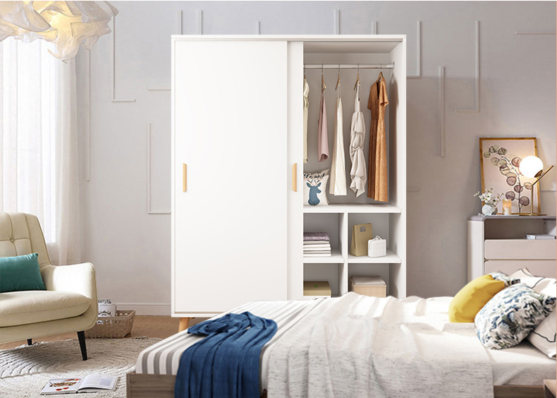 Wardrobe Solid Wood Modern Simple Household Bedroom Sliding Door Wardrobe Simple Hanging Closet