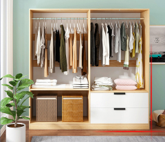 Wardrobe Solid Wood Modern Simple Household Bedroom Sliding Door Wardrobe Simple Hanging Closet