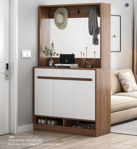 Shoe Cabinet Household Door with Hanger Multi Functional Clothes and Hats Storage Porch Cabinet Shoe Rack