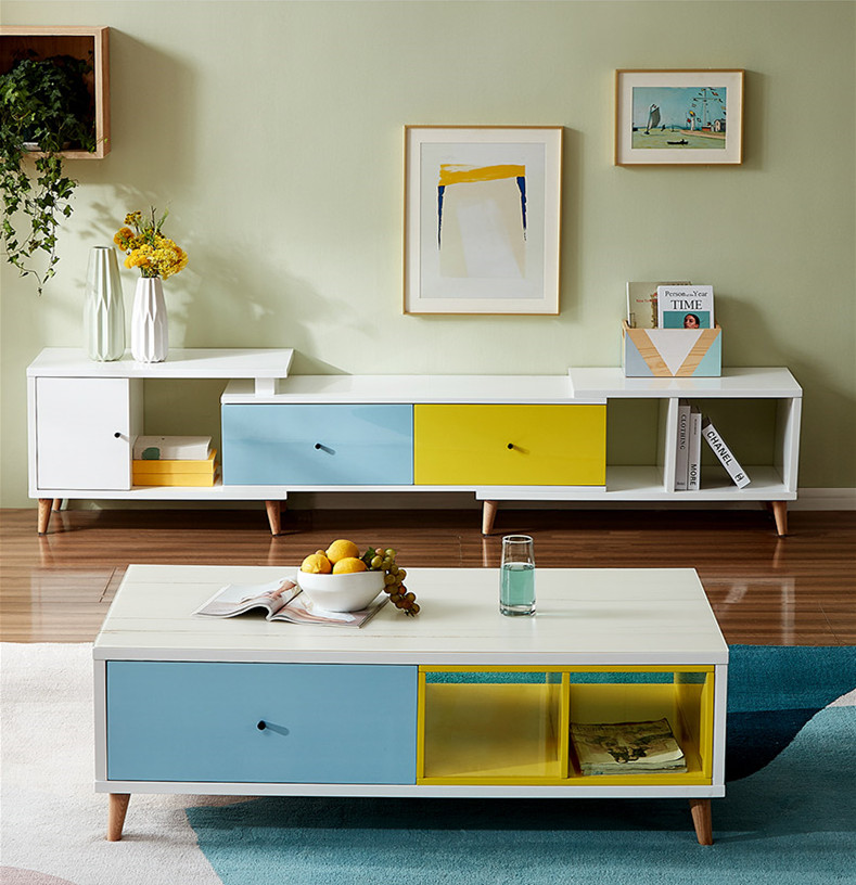 Tea Table TV Cabinet Combination Family Retractable TV Cabinet Nordic Living Room Furniture TV Cabinet/TV Stand