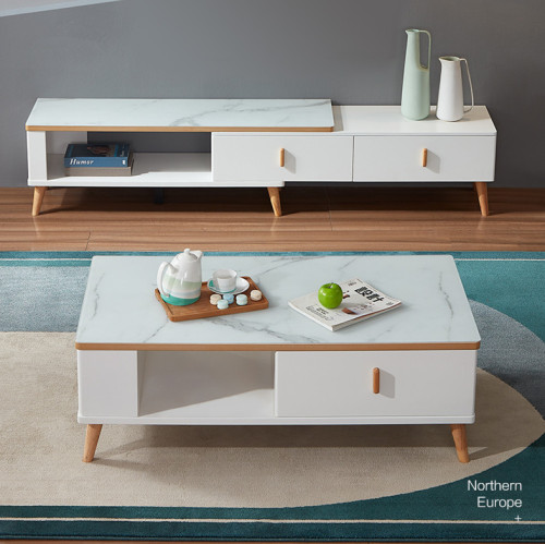 Nordic Tea Table TV Cabinet Combination Living Room Toughened Glass Tea Table Retractable TV Cabinet/TV Stand
