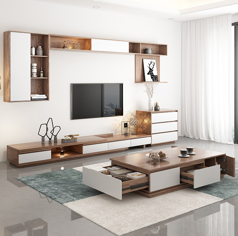 Modern Simple TV Cabinet Tea Table Combination Nordic Ground Cabinet Living Room TV Cabinet/TV Stand