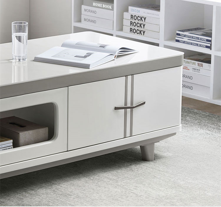 Simple Modern TV Cabinet Tea Table Combination Retractable Living Room Glass White TV Cabinet/TV Stand
