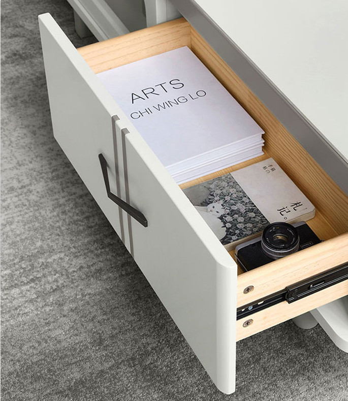 Simple Modern TV Cabinet Tea Table Combination Retractable Living Room Glass White TV Cabinet/TV Stand
