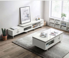Simple Modern TV Cabinet Tea Table Combination Retractable Living Room Glass White TV Cabinet/TV Stand