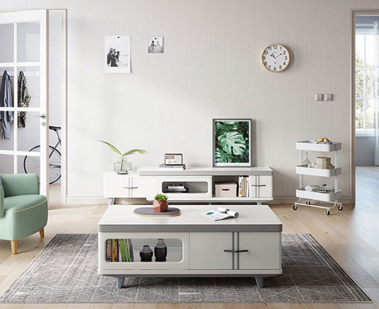 Simple Modern TV Cabinet Tea Table Combination Retractable Living Room Glass White TV Cabinet/TV Stand