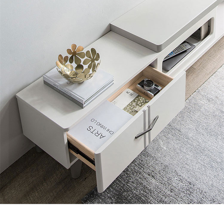 Simple Modern TV Cabinet Tea Table Combination Retractable Living Room Glass White TV Cabinet/TV Stand