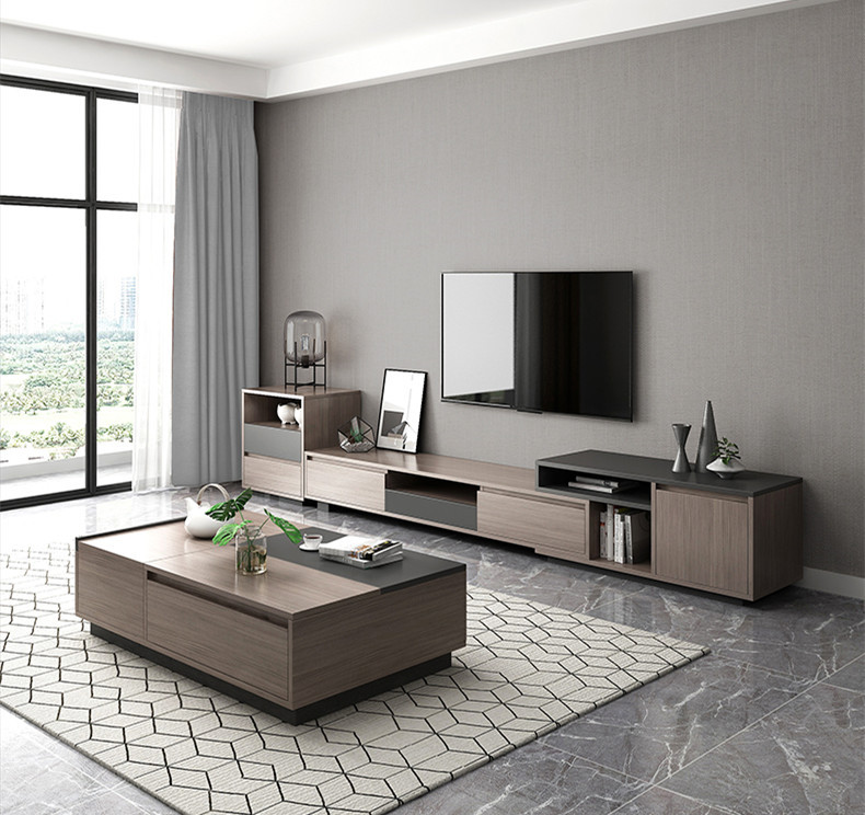 Nordic Style Retractable TV Cabinet Tea Table Combination Simple Modern Living Room Locker Multi-Function TV Cabinet/TV Stand
