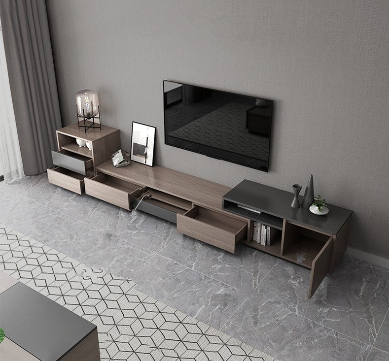 Nordic Style Retractable TV Cabinet Tea Table Combination Simple Modern Living Room Locker Multi-Function TV Cabinet/TV Stand