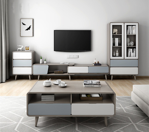 Nordic Simple Telescopic TV Cabinet Tea Table Modern TV Cabinet Living Room Furniture Set TV Cabinet/TV Stand
