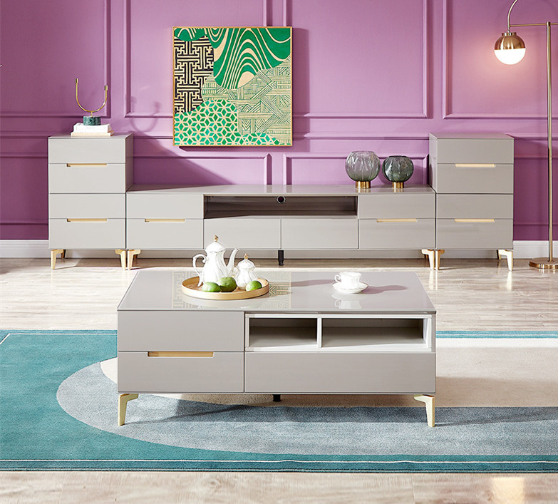 Tea Table TV Cabinet Combination Modern Light Luxury Living Room Furniture Toughened Glass Tea Table TV Cabinet/TV Stand