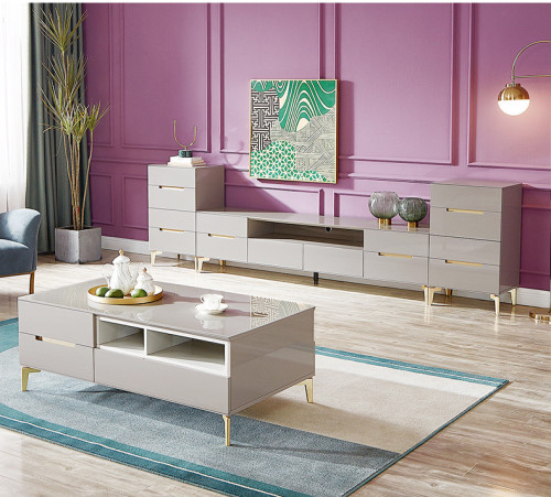 Tea Table TV Cabinet Combination Modern Light Luxury Living Room Furniture Toughened Glass Tea Table TV Cabinet/TV Stand