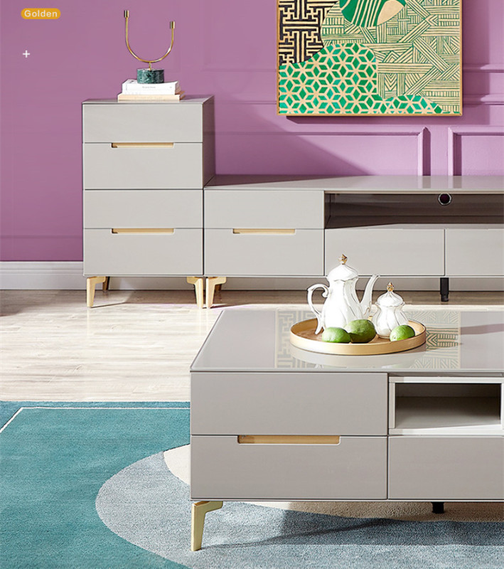 Tea Table TV Cabinet Combination Modern Light Luxury Living Room Furniture Toughened Glass Tea Table TV Cabinet/TV Stand