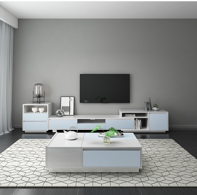 Nordic Style Retractable TV Cabinet Tea Table Combination Simple Modern Living Room Locker Multi-Function TV Cabinet/TV Stand