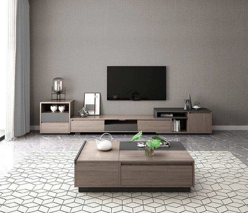 Nordic Style Retractable TV Cabinet Tea Table Combination Simple Modern Living Room Locker Multi-Function TV Cabinet/TV Stand