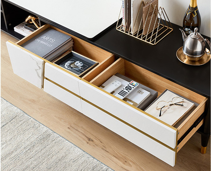 Light Luxury Simple Coffee Table TV Cabinet Modern Living Room, Marbled Toughened Glasstv Cabinet/TV Stand